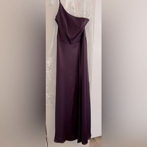 david's bridal one-shoulder simple bridesmaid dress in plum NEW